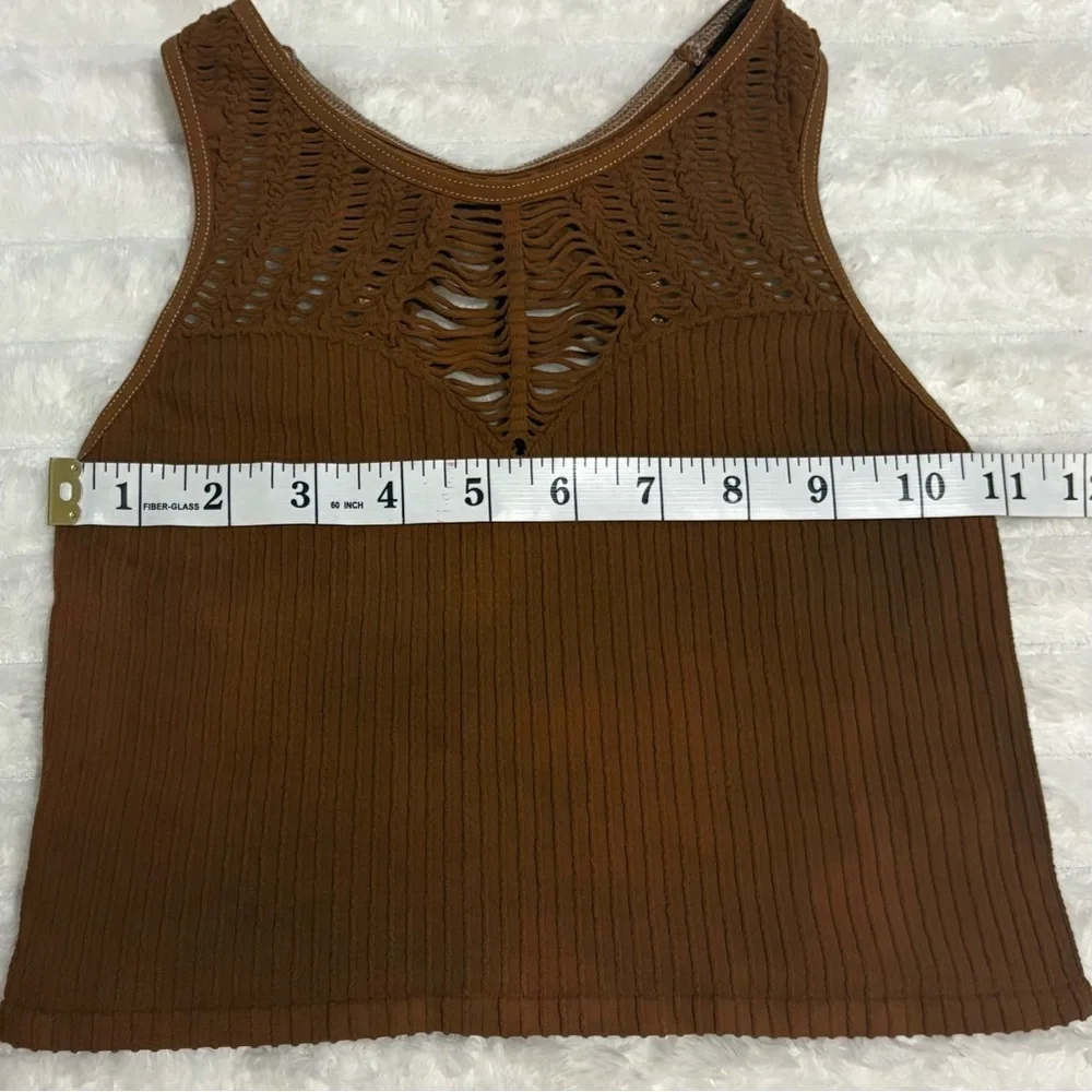 FREE PEOPLE Intimately Seamless Crop Tank Brown Ribbed Cutout Cami Top XS/S